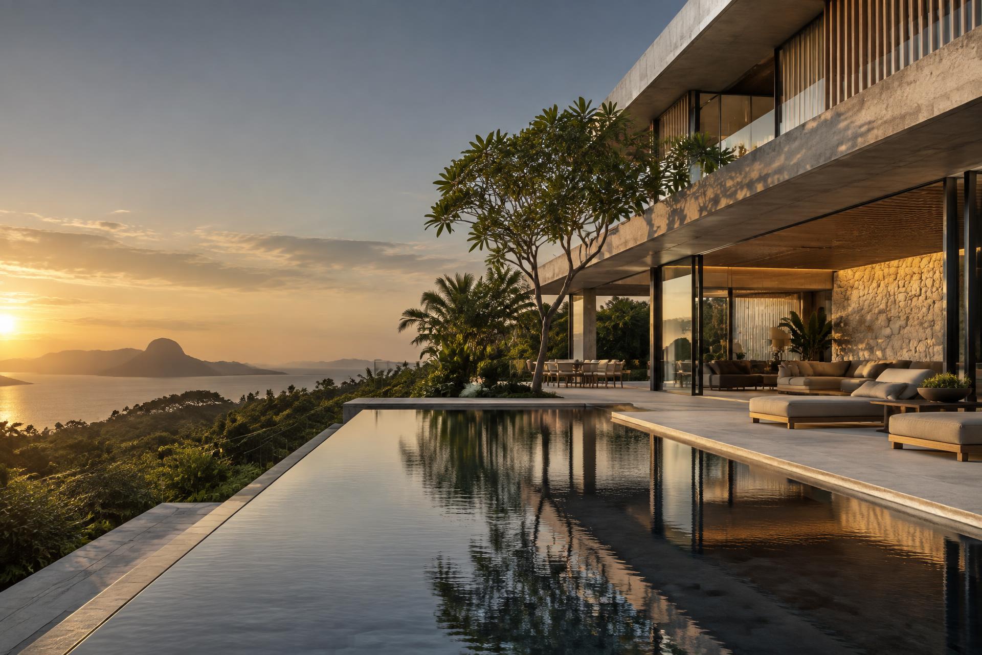 Residência contemporânea de alto padrão ao pôr do sol